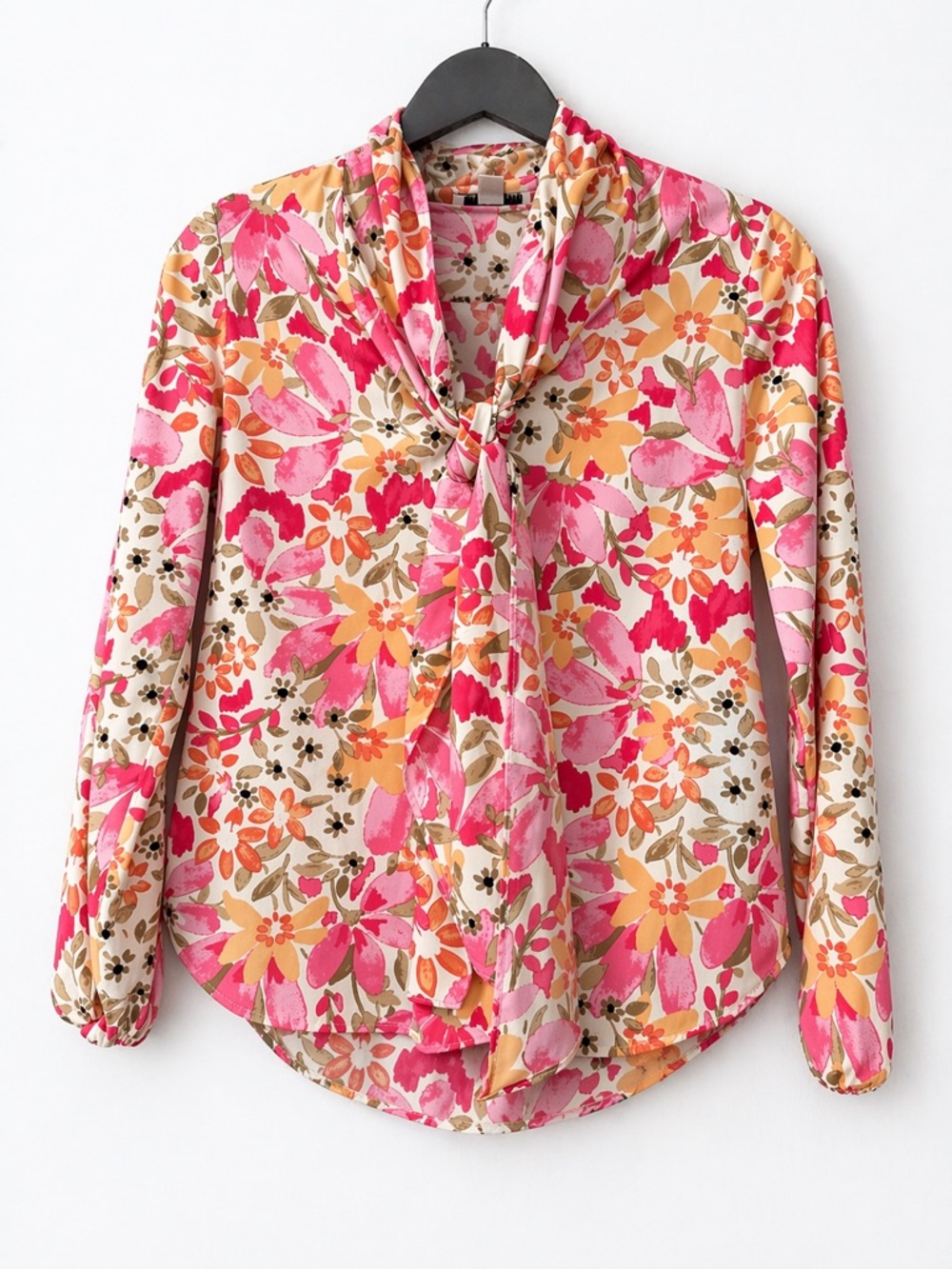 Bar III Floral Tie Neck Blouse Lightweight Flowy Top